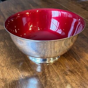 Vintage 1960sReed & Barton Silver Plated Ruby Red Enamel Interior Footed Bowl